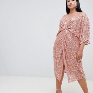 ASOS Curve scatter sequin knot front dress